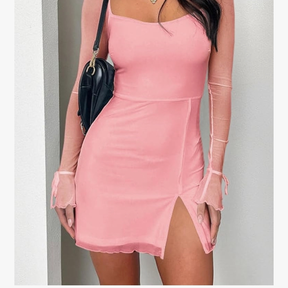 Sexy Pink Long-Sleeve Dress